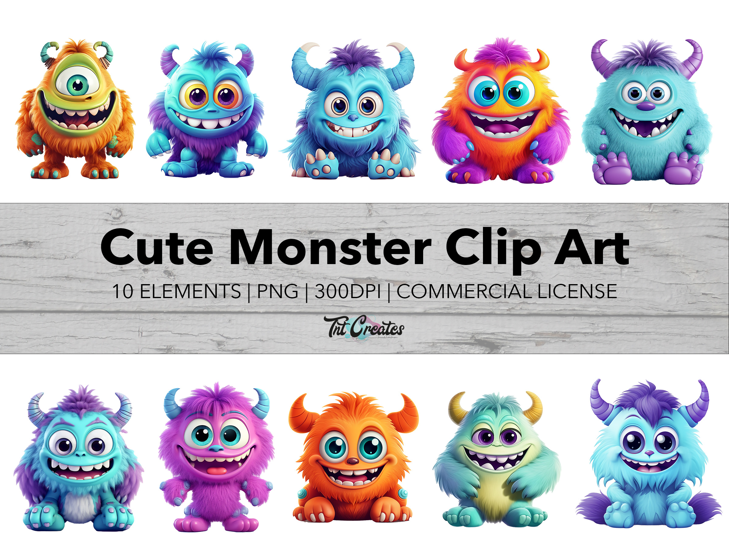 Cartoon Monster Clip Art Bundle, Transparent Background Digital Download PNG Clipart Bundle, Commercial Use